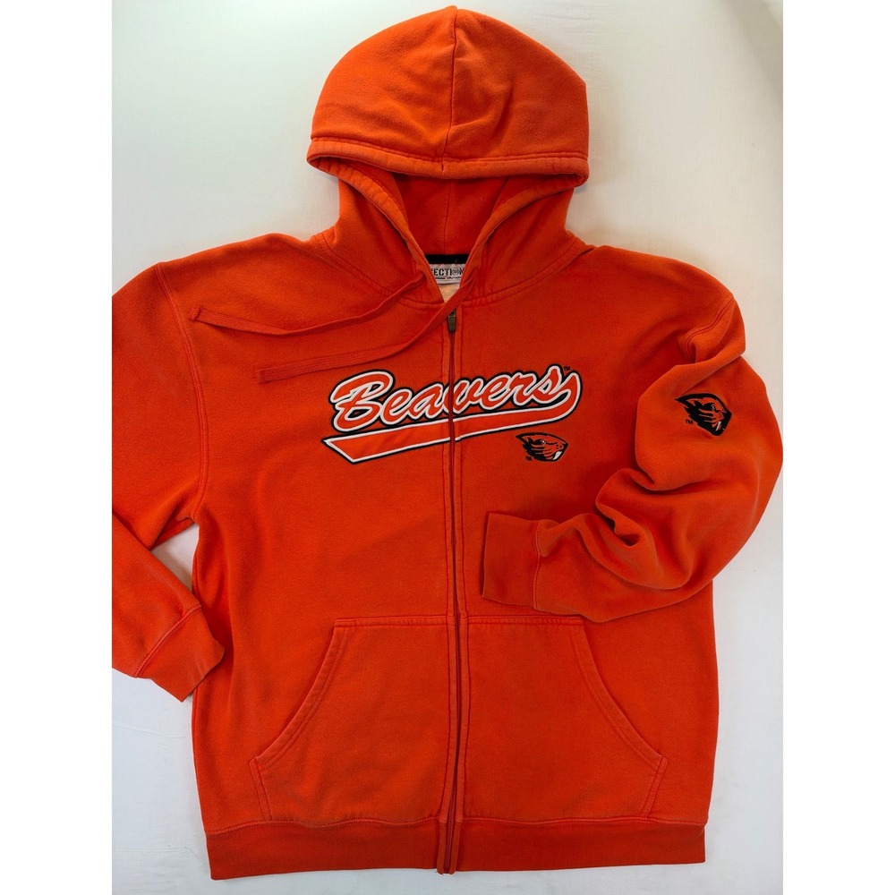 Majestic Oregon State Beavers Full Zip Hoodie Orange Mens 2XL NCAA Sweatshirt